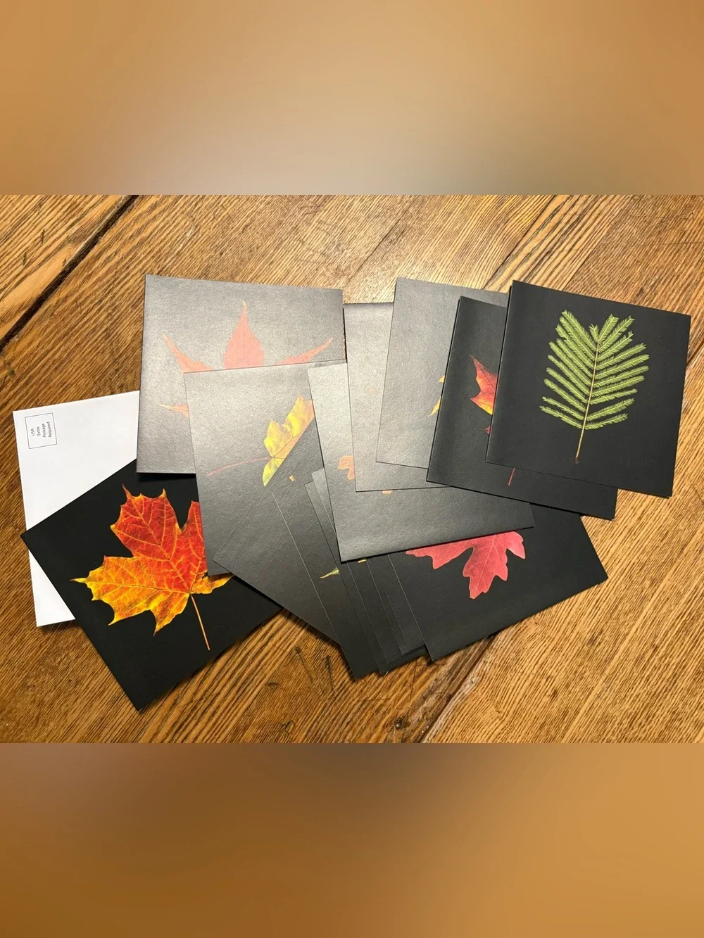 15 SQUARE LEAF GREETING CARDS AND ENVELOPES